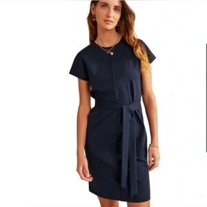 Boden Tara Tie Belt Jersey T-Shirt Dress, 6R, navy blue